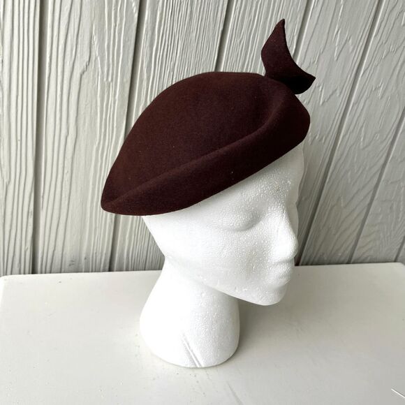 VTG 1950s Brown Wool Felt Cocktail Hat w/ Bow – Union Made USA Mid-Century - Picture 12 of 12